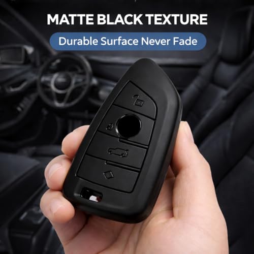 Image of JVCV Soft TPU Cover Compatible with BMW X1, X3, X6, X5, 5 Series, 6 Series, 7 Series 4 Button Blade Smart Key | Scratch-Resistant Protective Case (Combo - Matte Black & Transparent)