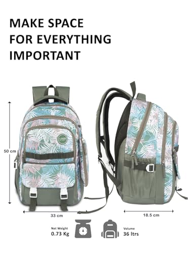 Image of Lavie Sport Foliage Laptop Backpack | 36 Liters | Fits Upto 16 Inch | Laptop Compatiable | Rain Cover | Gift for Boys & Girls