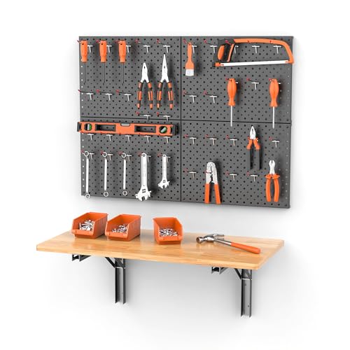 Image of Ultrawall Folding Workbench with Pegboard, Heavy Duty Wall-Mounted Work Table for Garage & Workshop with Pegboard Accessories