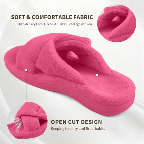 Image of BCSTUDIO Women's Orthopedic House Fuzzy Slippers with Arch Support | Plantar Fasciitis Relief Orthotic Furry Slippers, Open Toe, Cross-Band, Non-slip Sole, Machine Washable, Indoor Outdoor