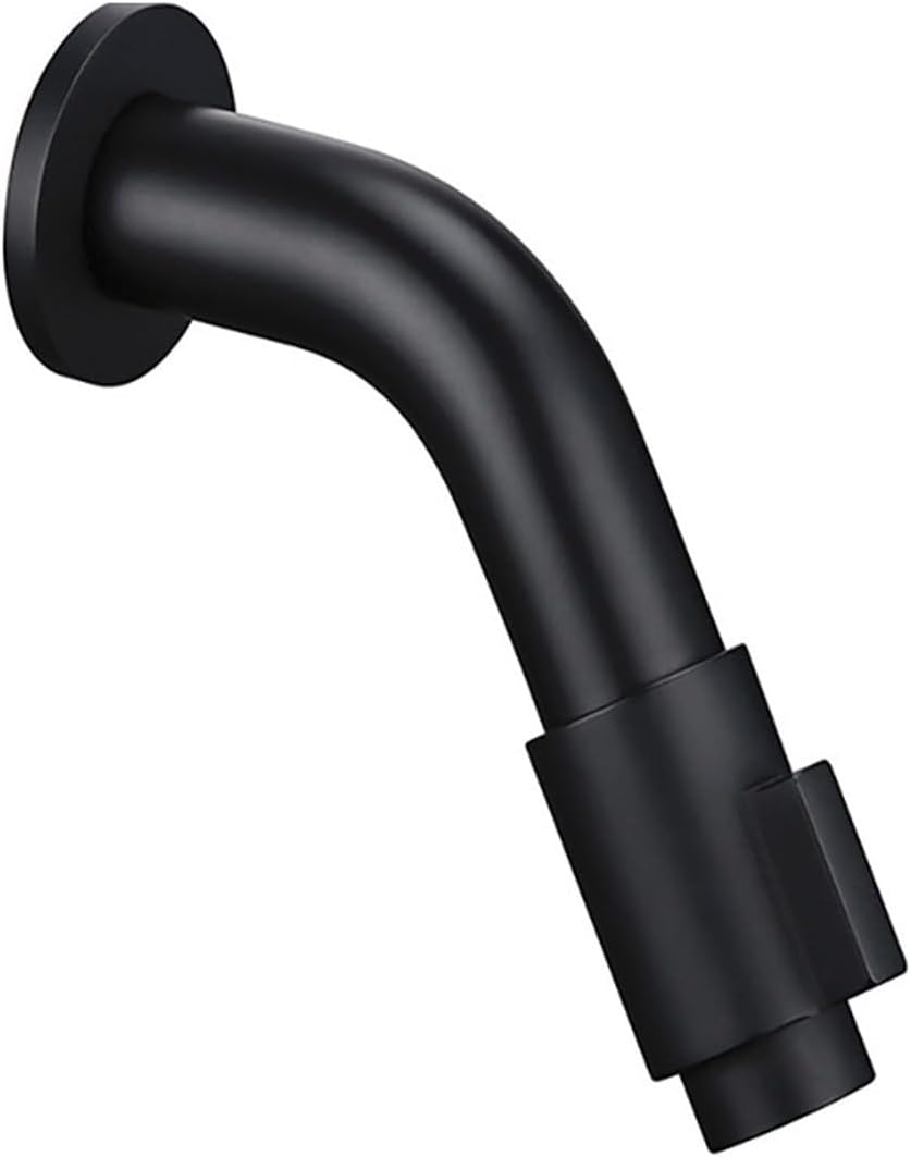 Solid Brass Wall Mounted Mat Black Color Basin Faucet Bathroom Accessories Cold Water Single Handle Round Taps