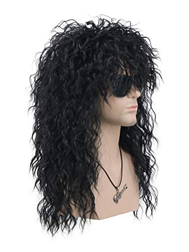 Vgbeaty 70S 80S Rocker Mullet Wig Long Wave Black Adult Men Wig Halloween Cosplay Costume Anime Wig #TOP2
