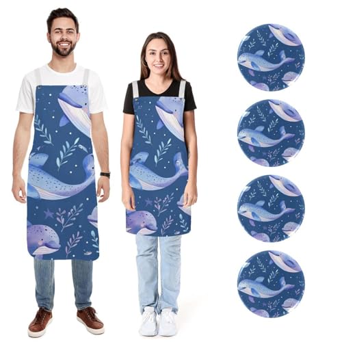 Tablier de cuisine baleine anti-taches ajustable lot de 2 tabliers avec poches profonds