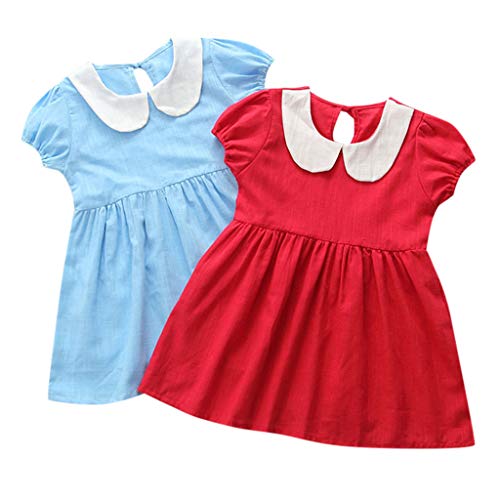 KAGAYD Toddler Girls Pan Collar Ruched Dress Baby Solid Color Princess Dresses Casual A- Line Dress