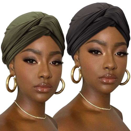 DRESHOW Hair Wrap for Women Ribbed Soft Stretch Jersey Head Scarf Breathable Lightweight Turban Solid Color
