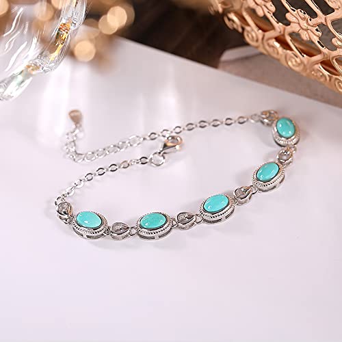 TTDGYYXW S925 Silber Armband Türkis Damen Armband Schmuck Persönlichkeit Licht Luxus Armband Temperament Oval Damen Silber Tennis Armband mit Geschenkbox (S925 Silber 15+3,5cm)