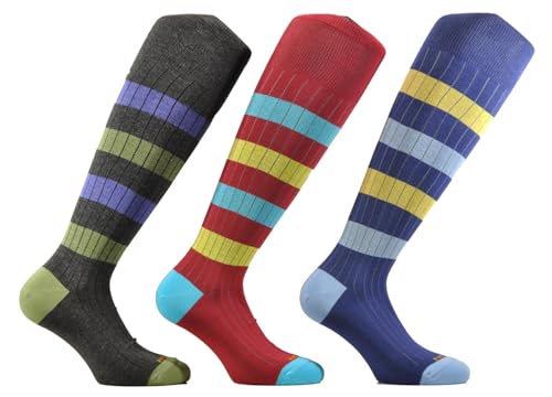 Generico (3 pares) Calcetines largos para hombre acanalados y rayas multicolor en algodón peinado muy suave – 100% Made in (Brescia) Italy, A6., Talla única
