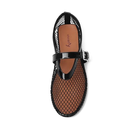 Image of vivianly Mesh Ballet Flats Shoes for Women Flats Comfortable Dressy Round Toe Mesh Flats Fishnet Mary Jane Flats for Events Party Leisure