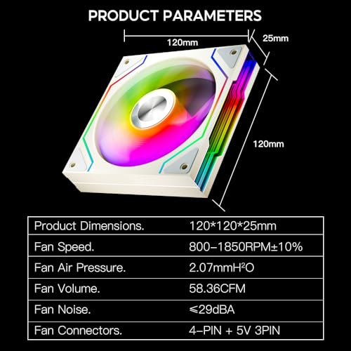 Image of Star Trall ARGB Computer Reverse Blade Case Fan,Double Sided Infinity Mirror Design Cooling Fan, 120mm CPU Case Fan PWM 800~1850RPM 58.36CFM HDB PC Case Fans (White Reverse-1Pack)