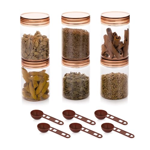 Image of Homeor Plastic Storage Jar & Containers With Spoon, Airtight & BPA Free Containers for Kitchen Storage, Grocery Kitchen Container, Multipurpose Jar, Fridge Storage Container, 300 ML Set 12, Brown
