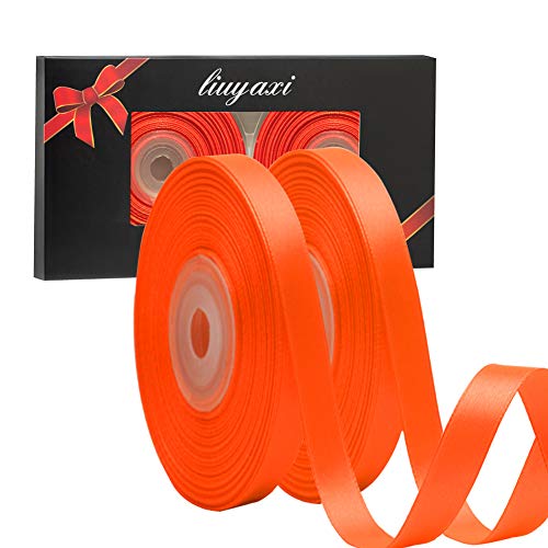 Image of Solid Color Double Faced Orange Satin Ribbon 1 /2 inch X 50 Yards, Ribbons Perfect for Crafts, Wedding Decor, Bow Making, Sewing, Gift Package Wrapping and More