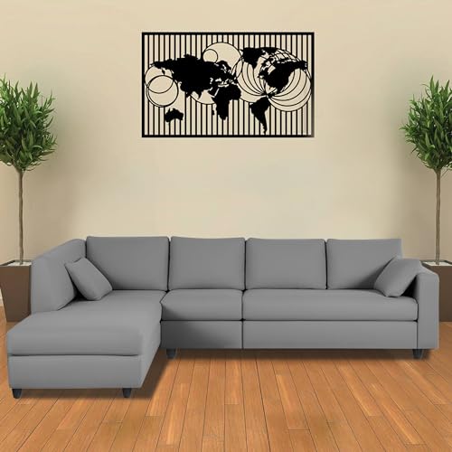 Image of Florian LHS 6 Seater L Shape Sofa Set for Living Room (Dark Grey Fabric) Premium Fabric Sofa