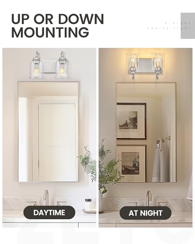 Image of zeyu 12.5 Inch Modern Bathroom Vanity Light Fixtures, 2-Light Wall Mirror Light for Bathroom, Brushed Nickel Wall Sconces with Clear Glass Shade, ZSL72B-2W BN