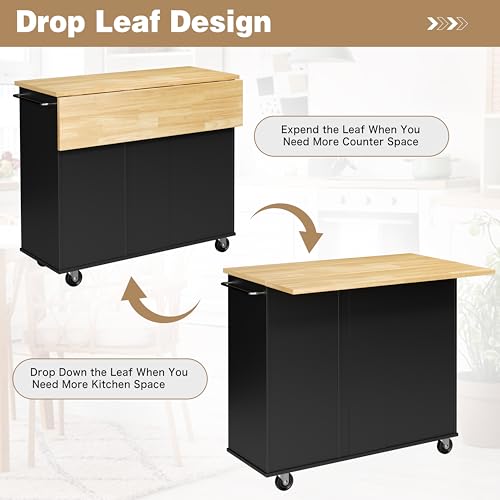 image for Shintenchi Kitchen Island with Folding Drop Leaf, Rolling Island Table