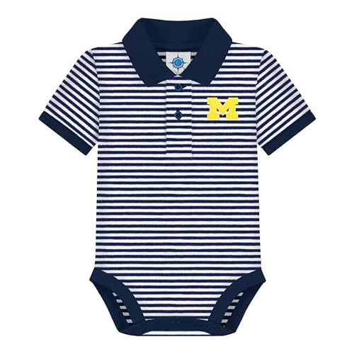 University of Michigan Wolverines Block M Newborn Striped Polo Bodysuit Navy 0-3 Months