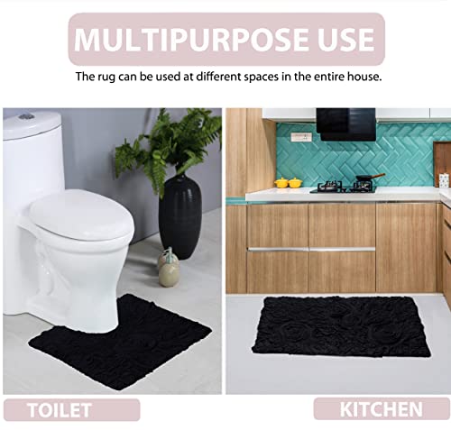 Home Weavers Bell Flower Collection 100% Cotton Tufted Bath Rugs, Extra Soft and Absorbent Bath Rugs, Non-Slip Bath Mats, Machine Washable, Bathroom Bath Mats, 5 Piece Set with Runner, Black by Home Weavers - Image 4