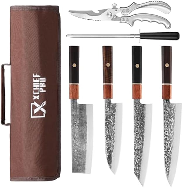 Japanese Knife Set with Bag, Hand Forged High Carbon Steel Chef Knives