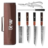 XCHIEF PRO Set coltelli da cucina giapponesi Set di coltelli giapponesi professionale in acciaio al carbonio Coltello da chef forgiato a mano con accessori per cucina campeggio barbecue