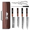 Japan Knife Set, High Carbon Steel Japan Nakiri Santoku Knife Set, Hand Forged Meat Cleaver Butcher Knife with Accessories for Kitchen, Camping BBQ Knives Set with Bag