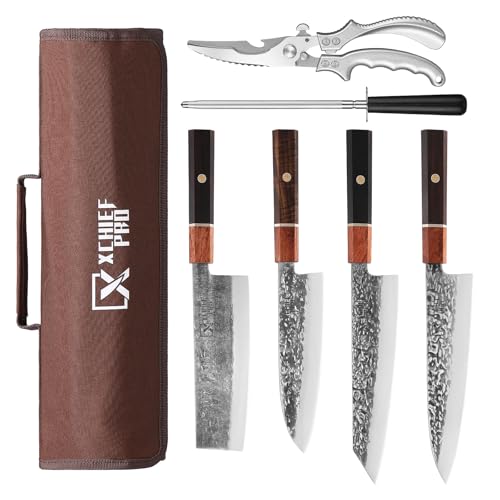 XCHIEF PRO Japan Knife Set, High Carbon Steel Japan Nakiri Santoku Knife Set, Hand Forged Meat...