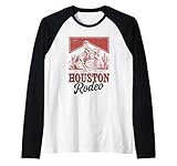 Houston Rodeo, Vintage Bronc Horse Riding Cowgirl Raglan Baseball Tee