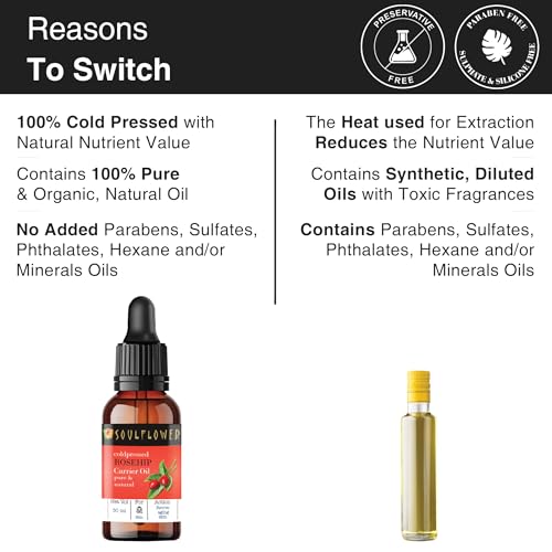 Image of Soulflower Rosehip Oil for Wrinkles, Fine Lines, Scars, Stretch Marks, Under Eyes, and Curly Hair | 100% Pure, Organic, Cold-Pressed Seed Oil for Men & Women | 30ml