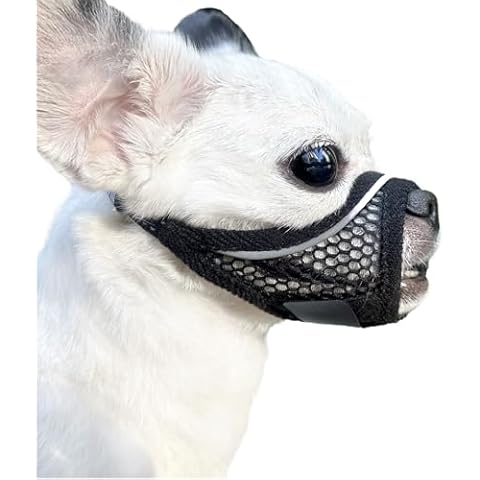 MoiiLavin Dog Muzzle, Soft Mesh Muzzles for Small Medium Dogs for Barking Biting Grooming Vet Visits, Short Snout Puppy Mask Allows Drinking, Breathable Mouth Cover 10-20 lbs (Black, S) Cover