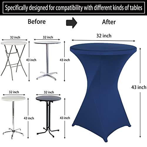 Jusmate 2 Pack 32x43 Inch Navy Blue Spandex Cocktail Table Covers, Fitted Round Cocktail Tablecloth, Stretch Highboy Table Cover Cloth for Wedding, Party, Banquet, Event by Jusmate - Used condition - Image 3