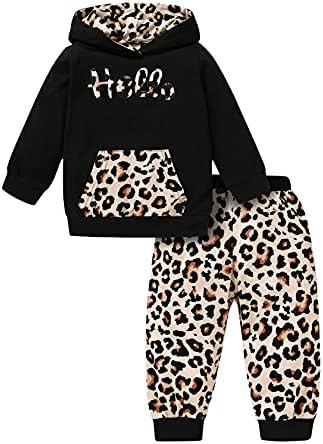 Kids Toddler Baby Girls Clothes Long Sleeve Embroidered Letters Hoodie+ Floral Pants Winter Outfits (black, 3/4T)