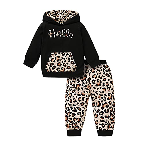 Kids Toddler Baby Girls Clothes Long Sleeve Embroidered Letters Hoodie+ Floral Pants Winter Outfits (black, 3/4T)