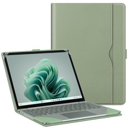 Fintie Sleeve Case for 12.4 Inch Microsoft Surface Laptop Go 3/2/1 (Model: 2013/1943), Premium PU Leather Protective Folio Book Cover with Large Pocket, Sage