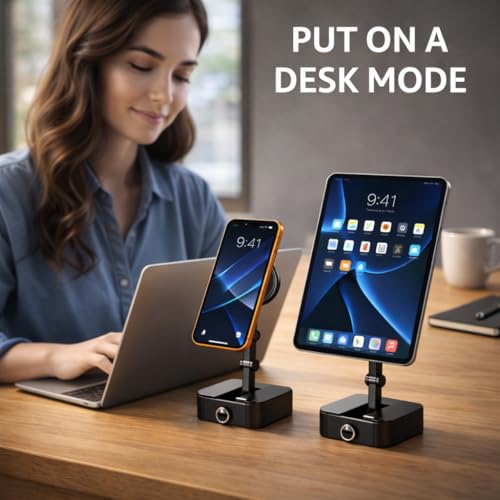 Image of Mizi 3-in-1 Magnetic Phone Holder [20x N52] Strong Magnets, Portable Mount for Golf Carts, Garage, Gym, Travel, Kitchen, Office, Outdoor, Car - Black