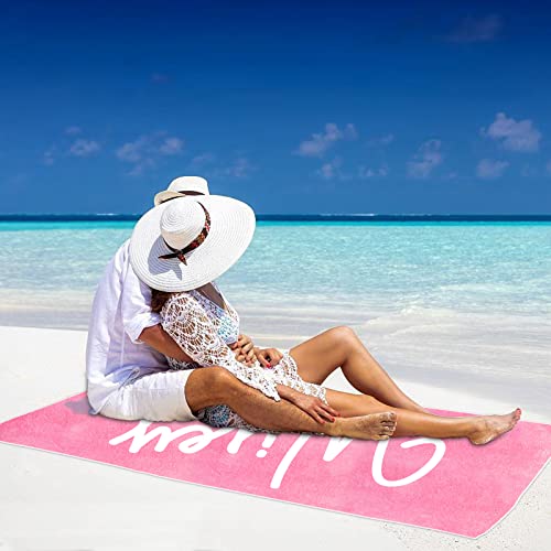 2 Pcs Mr. And Mrs. Beach Towel Set, Newlywed Couple Towels Hubby Wifey Beach Towels Honeymoon Couples Beach Towel Set For Bride And Groom Beach Wedding Gift, Just Married Beach Towel (Blue & Pink) #TOP5