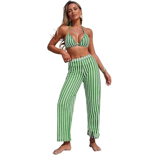 Maillot de bain 3 pièces femme à rayures haute élasticité pour yoga et piscine