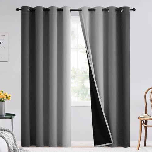 Image of SimpleHome 100% Blackout Ombre Bedroom Curtains Black and Greyish White,96L | Room Darkening Curtains,Thermal Insulated Grommet Window Drapes and Curtains for Living Room,2 Panels, 52x96 inches Length