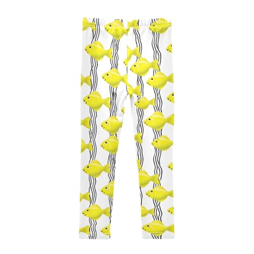 Yellow Fish Stripe Girls Leggings Ultra Soft Compression Yoga Gym Pants for Kids 4-10T2