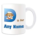 Cadeau personnalisé-Lettre Initiale 'D'-Mug Alphabet '(Blanc)-nom/Message sur votre Unique-A, B, C, D, E, F, G, H, I, J, K, L, M, N O, P, Q, R S T U V W X Y Z Motif phonétique Symbole Initial Delta pour chien