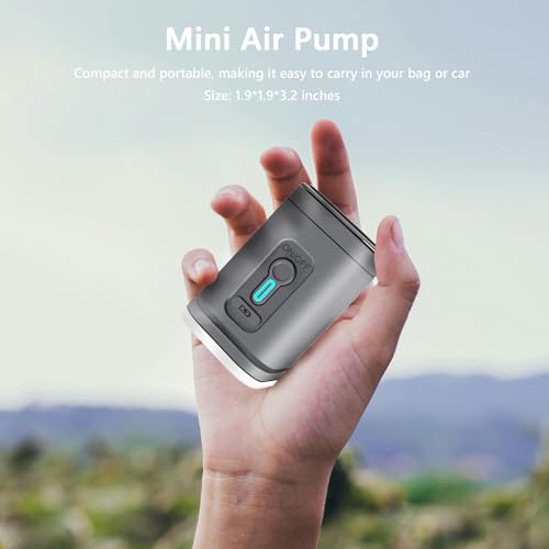 Image of ICEKATI - Portable Air Pump for Inflatables, Rechargeable Mini Inflation Pump with Camping Light for Pool Floats, Swimming Rings, Air Mattress, Pads for