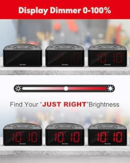 Digital Alarm Clock Radio for Bedroom with AM/FM Radio, Earphone Port, Easy to Read 1.4” LED Digits, Presets, Sleep Timer, Dimmer, Snooze and Battery Backup