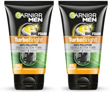 Garnier Men, Face Wash, Brightening & Anti-Pollution, TurboBright Double Action, 100 g (Pack of 2)