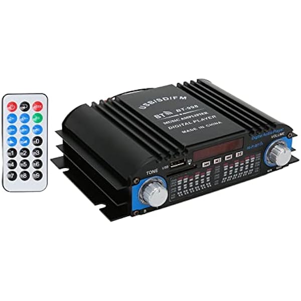 Semme Wzmacniacz Samochodowy 12 V z Wejściem USB/kartą SD Pilot Zdalnego Sterowania Korektor Wyjściowy 20 W X 4 Tryby Dźwięku Obudowa ze Stopu Aluminium do Samochodów Osobowych Ciężarówki Łodzie