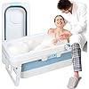 Portable Bathtub for Adult - Large 51'inIce Bath Tub with Thermal Cover - Ergonomically Designed for the Ultimate Relaxing Soaking Bath (Blue 50 inch) Blue