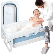 Portable Bathtub for Adult - Large 51inIce Bath Tub with Thermal Cover - Ergonomically Designed for the Ultimate Relaxing Soaking Bath Blue 50 inch Blue
