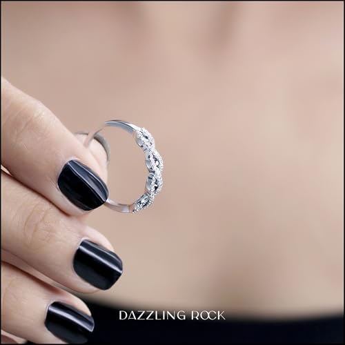 Dazzlingrock Collection Round Blue Sapphire & White Diamond Swirl Stackable Anniversary Ring for Women in Solid Gold4