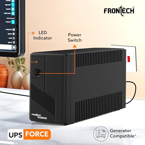Image of FRONTECH UPS Force Static Converter - 600VA /360W | 12V /7Ah Lead Acid Battery, Maintenance Free Battery, LED Indicator, Power Backup & Protection for Home /Office PC and Desktop (2569 - Black)