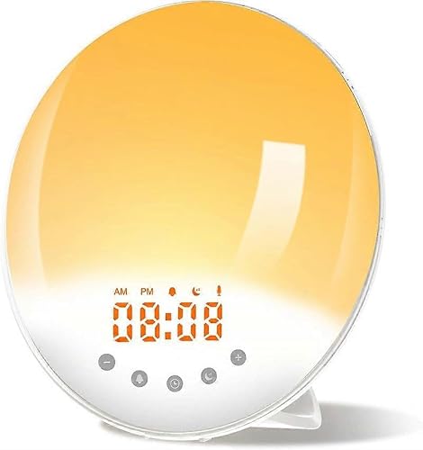 JOYHAPPST Wake Up Light Sunrise Alarm Clock, 7 Colors Bedside Night Light with Sunrise/Sunset Simulation, Dual Alarms, Snooze Function, FM Radio Clock & 7 Natur