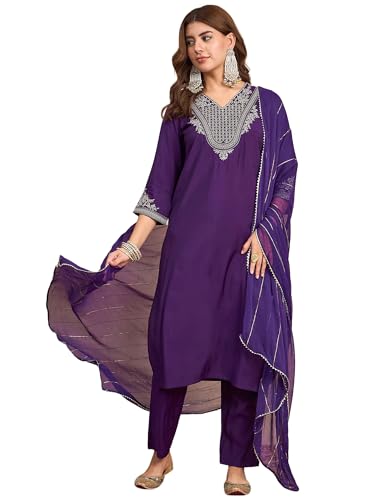 Kurta violet femme ensemble ethnique Varanga de coupe fluide XL