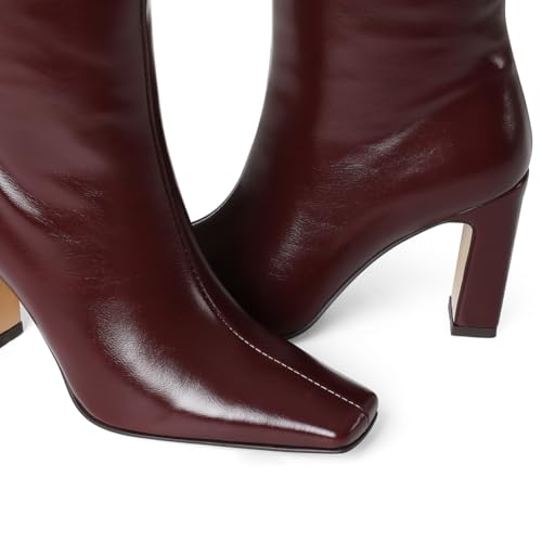 Image of Lovee Cosee Knee High Boots for Women Square Toe Chunky Heeled Boots with Side Zipper Fashion Dress Elastic Tall Boots