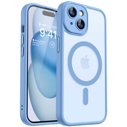 Image of CANSHN Magnetic for iPhone 15 Plus Case, Upgraded [Full Camera Protection] [Compatible with Magsafe] [Translucent Matte] Shockproof Protective Phone Case for iPhone 15 Plus 6.7 inch - Light Blue