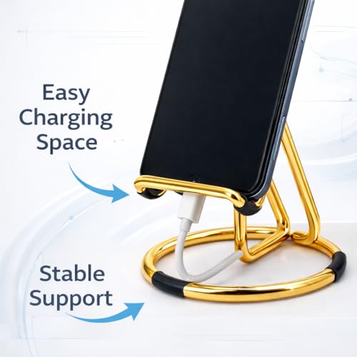Image of Mizi Cell Phone Stand for Desk - Metal Mobile Phone Holder Compatible with iPhone, iPad, Switch & All Smartphones - Cute, Classy Stylish Display Stand - Gold